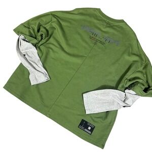Ben Taverniti Unravel Project Sweatshirt Mens M Green Layered Long Sleeve Rare‎